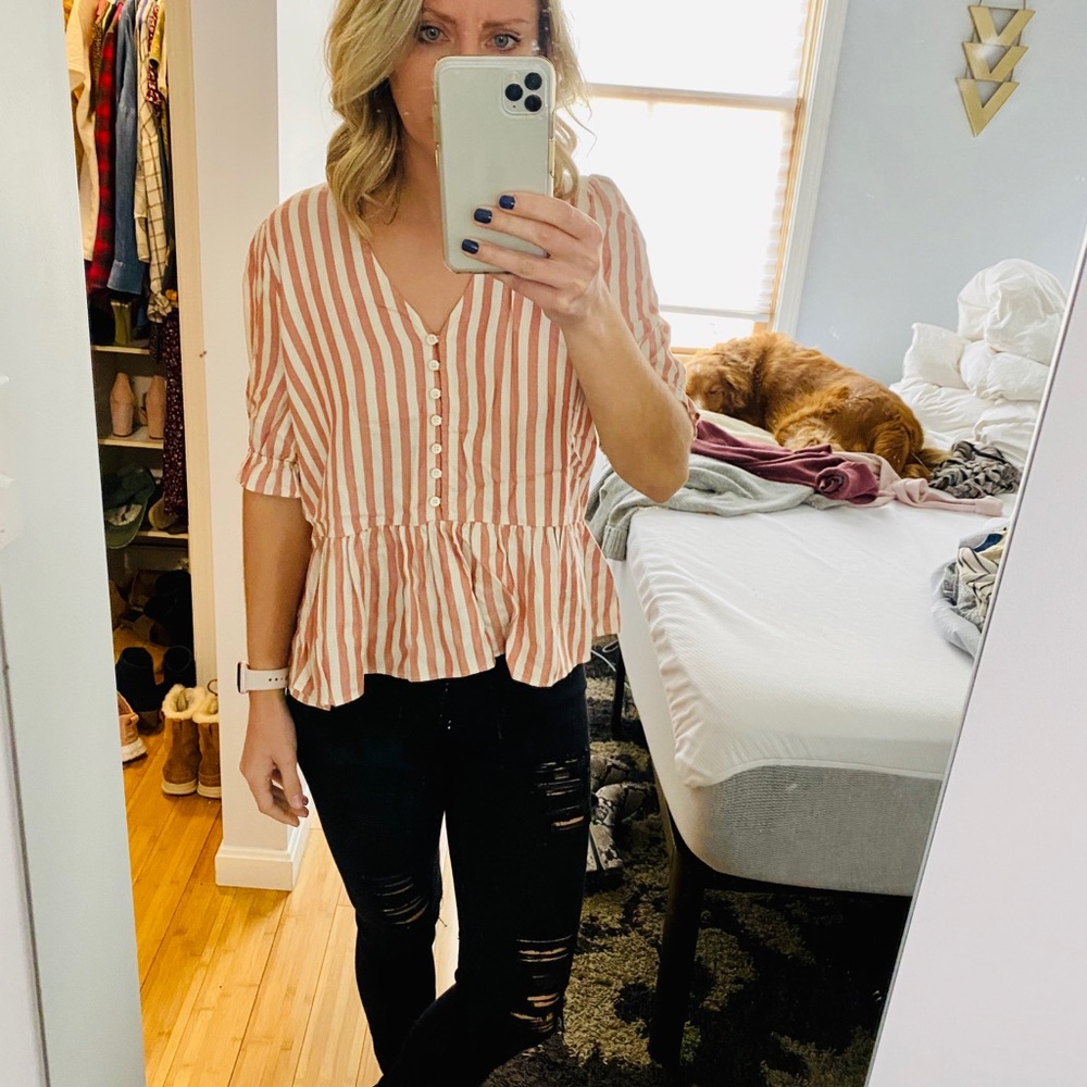 Madewell striped peplum button up blouse
